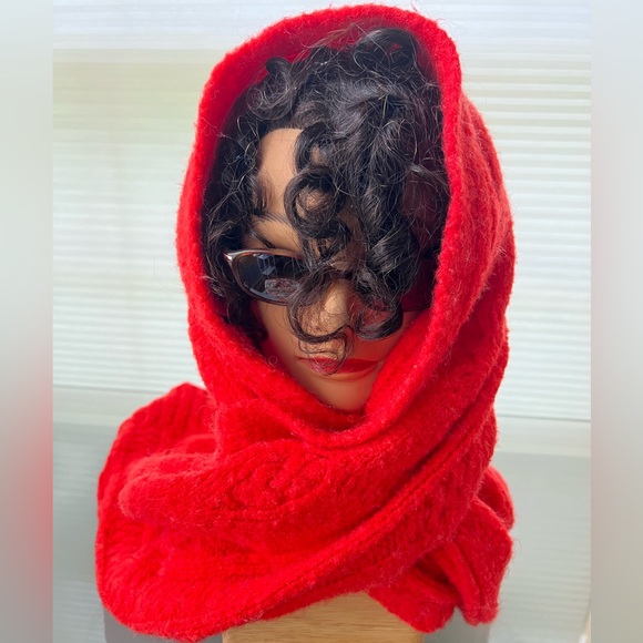 🧶Oversized Thick Soft Coral-Red Cable Knit Wool Blend Scarf | J. Crew 15” x 78” - Picture 11 of 17